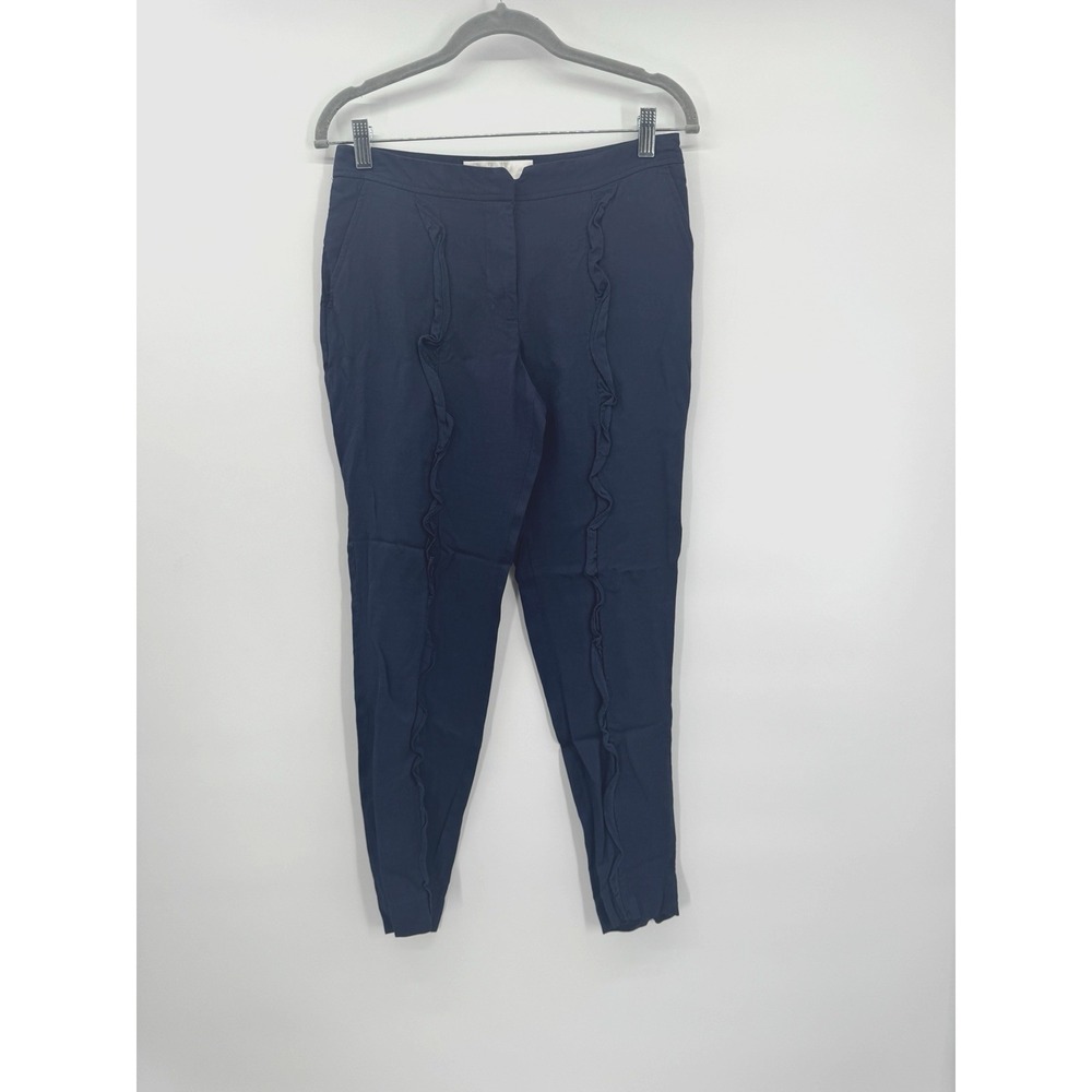 Leifsdottir Linen Pant Ruffle Seam Trouser Pant Tapered Leg Nautical Dressy 2 XS